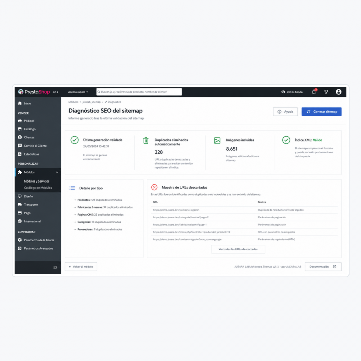 SitemapGuard: Sitemap XML y SEO para PrestaShop | JUSARA LAB