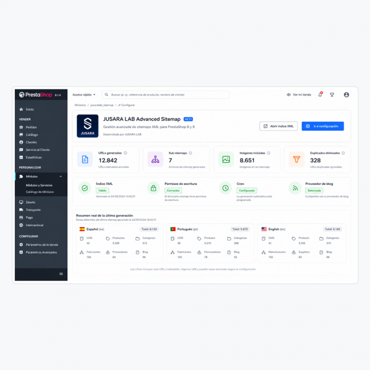 SitemapGuard: Sitemap XML y SEO para PrestaShop | JUSARA LAB